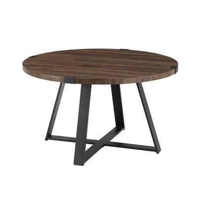 30" Metal Wrap Round Coffee Table Dark Walnut - Saracina Home