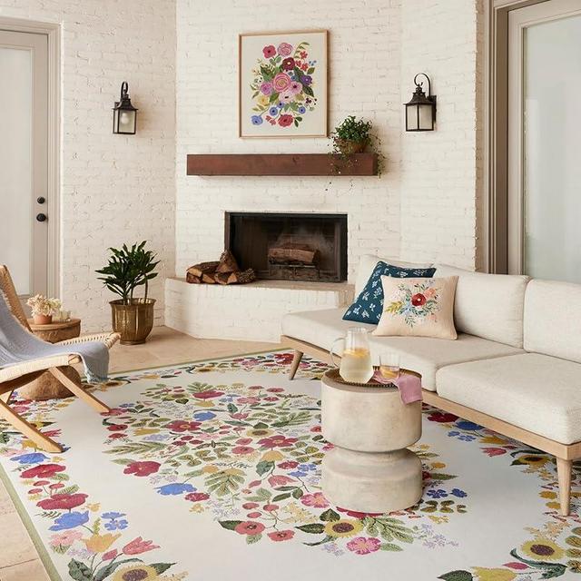 Loloi Rifle Paper Co. Perennial Collection Blossom PRN-01 Cream 5'-3" x 7'-8" Indoor/Outdoor Area Rug