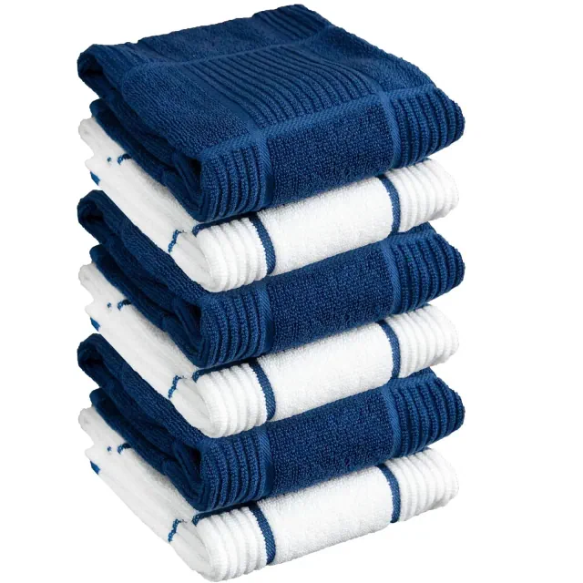 T-fal Solid and Check Parquet Kitchen Towel Six Pack Blue