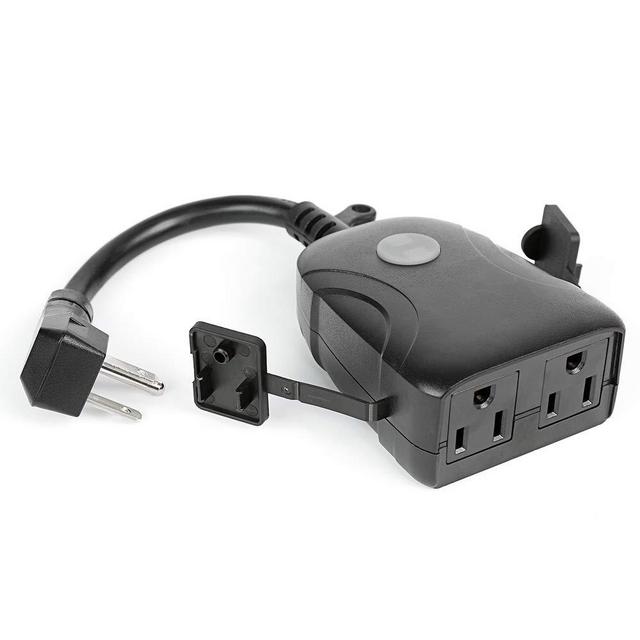 Feit Electric PLUG/WIFI/WP Work with Alexa and Google Home, Feit App, No hub required, Remote Control From Anywhere, 2 Grounded Sockets 15 Amp Indoor/Outdoor Smart Outlet, Black