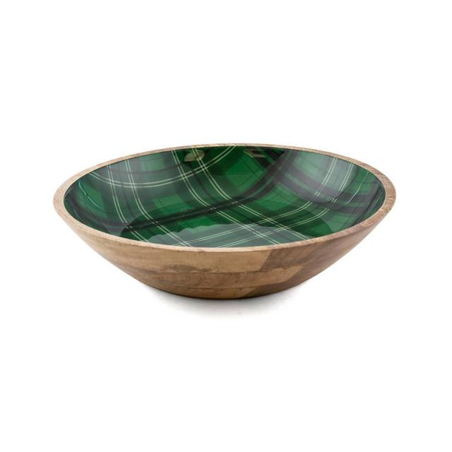 Thirstystone 4 Qt Wood & Enamel Bowl with Green Plaid Decal