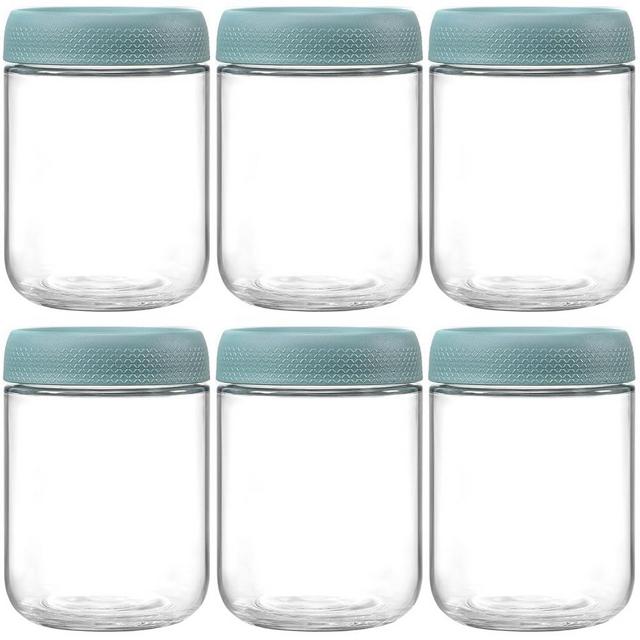 NETANY 6-pack 16oz Glass jars with Airtight Lids, Overnight Oats Containers with Lids, Wide mouth Mason Salad jars, Glass Food Storage Containers for Snacks Yogurt Spice Sugar - Green