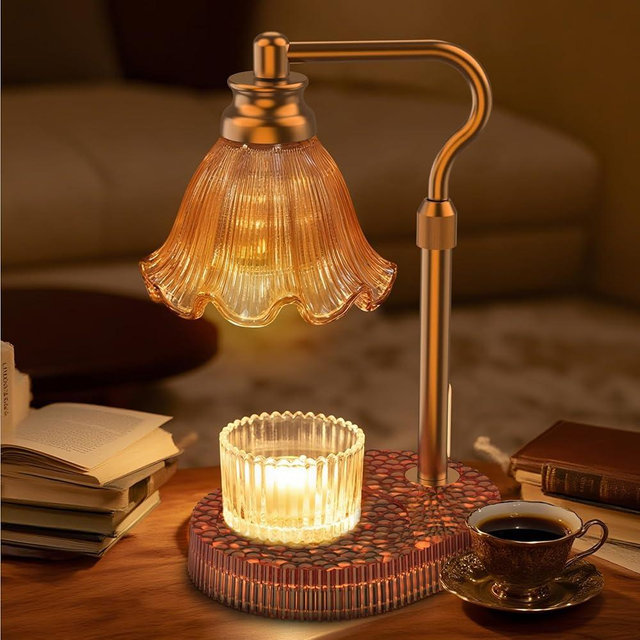 WYghyronic Candle Warmer Lamp with Adjustable Height - Flameless 4-Level Dimmable Wax Warmer, Timer Function & Stylish Design in Multiple Colors（Brown）