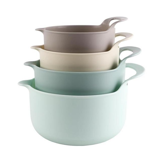 COOK WITH COLOR Non-Slip Mixing Bowls - 4 Piece Nesting Plastic Mixing Bowl Set with Pour Spouts and Handles-Measurement Markings (Ombre Mint)