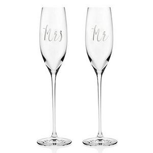 Olivia & Oliver "Mr" and "Mrs" Toasting Flutes in Platinum (Set of 2)