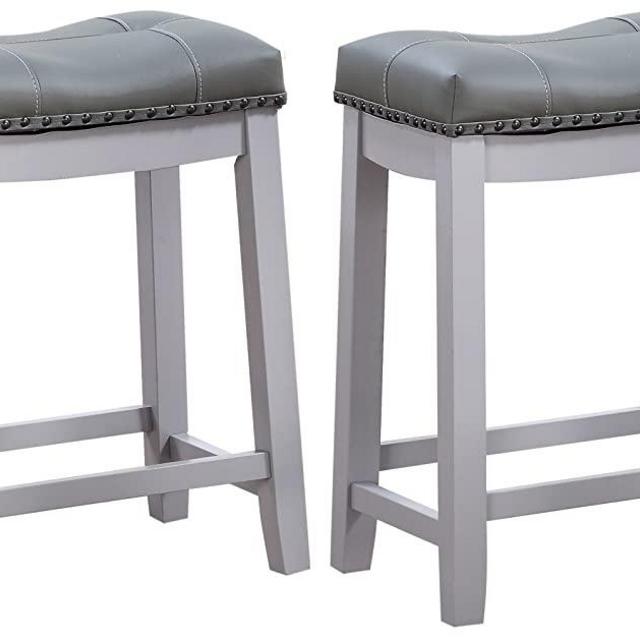 Angel Line Cambridge Bar Stools, 24" Set of 2, Gray Cushion