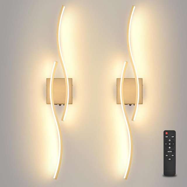 Battery Powered Wall Sconces Set of 2, Gold 31.4" LED Dimmable Wall Sconce with Remote Control/Timer/Memory, USB Rechargeable Wall Lights for Living Room, Bedroom, Hallway Wireless scones Lighting