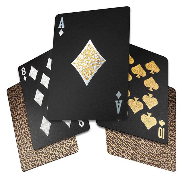2 Decks Playing Cards, INTEGEAR Gold and Silver 3D Patterned Poker Cards Plastic PET Waterproof Playing Cards Luxury Magic Trick Game Tool (Royal Gold (2 Pack))