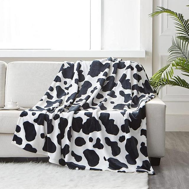 Fleece Cow Print Blanket Black and White Bed Cow Throws Soft Couth Sofa Cozy Warm Small Blankets Plush Gift for Daughter Mom, Bedroom Decor 50x60 inch