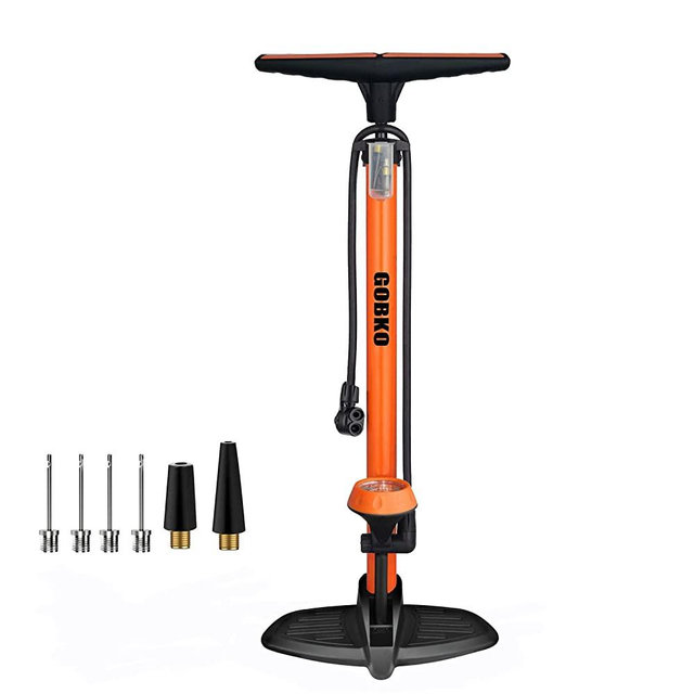 GOBKO Bike Floor Pump with Gauge,Floor Bicycle Pump with Both Presta and Schrader Bicycle Pumps Valves High Pressure 170Psi Multi-Purpose Portable Air Pump for Road Bike MTB Sports Balls