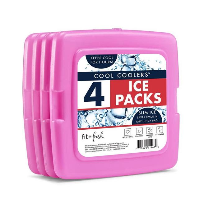 Cool Coolers by Fit + Fresh, Reusable & Long-Lasting Slim Ice Packs, Perfect Addition To Your Lunch Box, Camping Accessories, Insulated Lunch Bag, Beach Cooler Backpack & More, 4PK, Purple