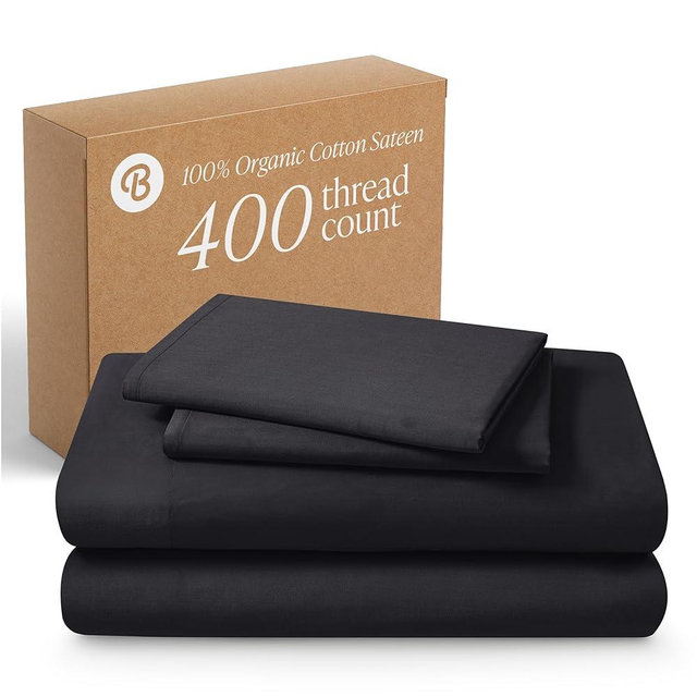 Bare Home 100% Organic Cotton King Sheet Set - 400 Thread Count - Smooth Sateen Weave - Breathable & Cooling - Hotel Luxury Set - Deep Pocket Bed Sheets (King, Black)