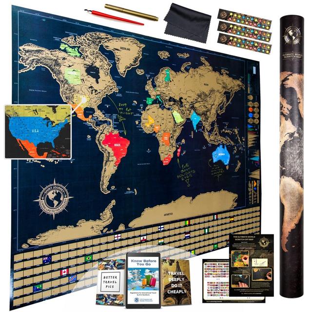 Ultimate Scratch Off World Map With Glossy Finish, Flags, Infographics, 4 Premium Tools and 3 E-books > Top Quality Wall Large World Map Poster To Share Your Adventures and Get Inspired For Travels