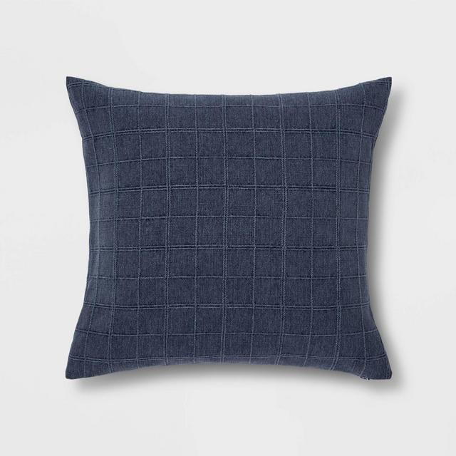 Oversized Woven Washed Windowpane Square Pillow Blue - Threshold™