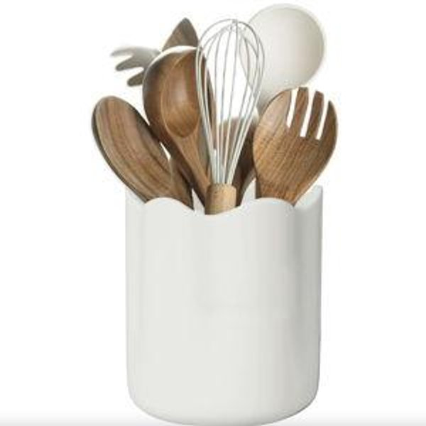 Ceramic Utensil Holder for Kitchen Counter, White