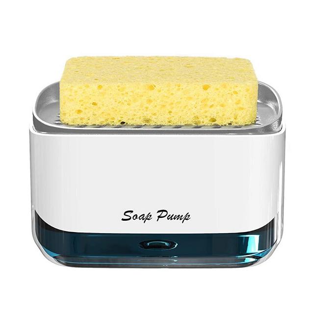 Kitchen Dish Soap Dispenser with Sponge Holder, 2021 Newest 2-in-1 Countertop Soap Pump Dispenser, for Kitchen Sink Dishwashing Soap Dispenser - 12.5 Ounces
