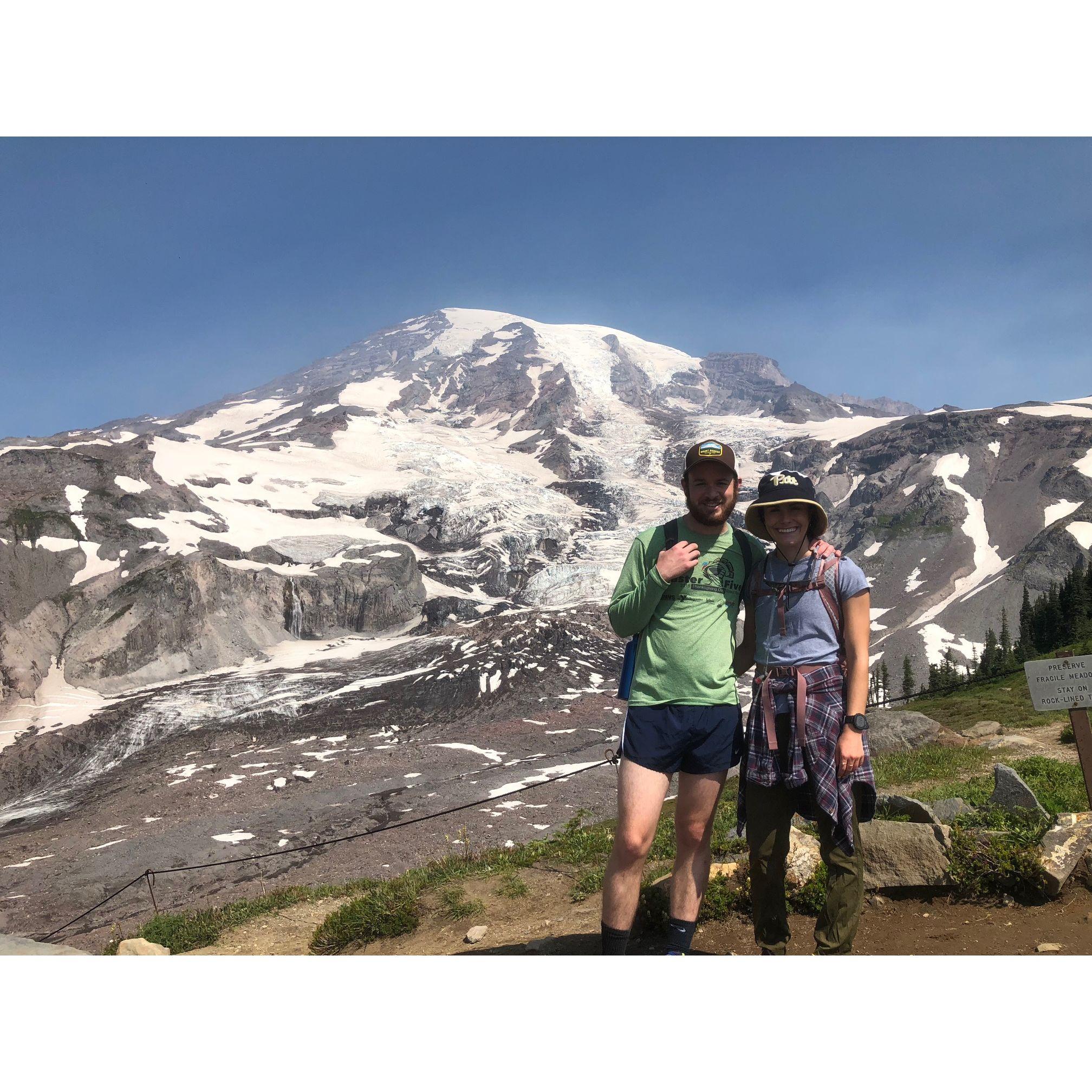 Our love for hiking intensified during COVID, but we took trips even before then! This is Mt. Rainier in 2018.