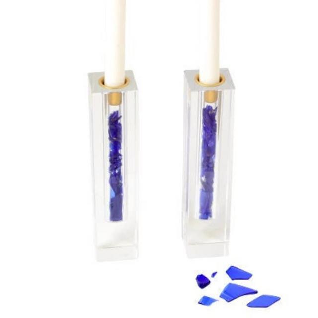 Shabbat Candlesticks for Crushed Wedding Glass