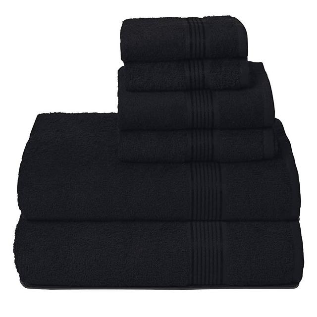 Elvana Home Ultra Soft 6 Pack Cotton Towel Set, Contains 2 Bath Towels 28x55 inch, 2 Hand Towels 16x24 inch & 2 Wash Coths 12x12 inch, Ideal for Everyday use, Compact & Lightweight - Black