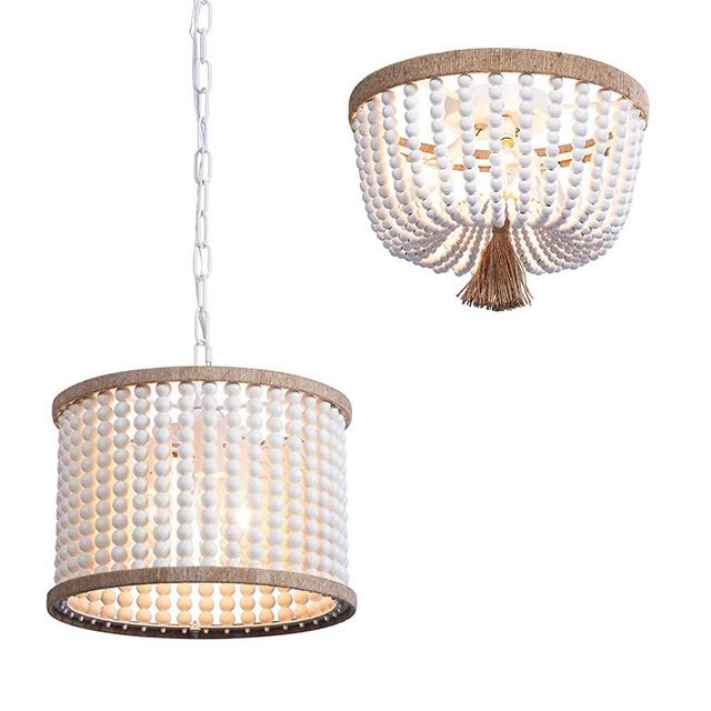 Item Bohemia Wood Beaded Flush Mount Ceiling Light and Item Wood Beaded Pendant Light Bundle