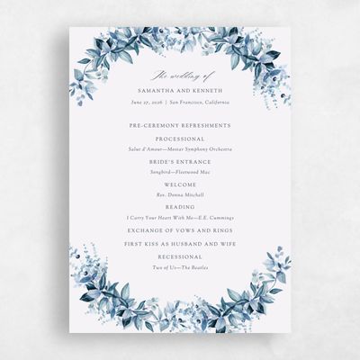 Grayed Navy, Blue Wedding Program - Elowen