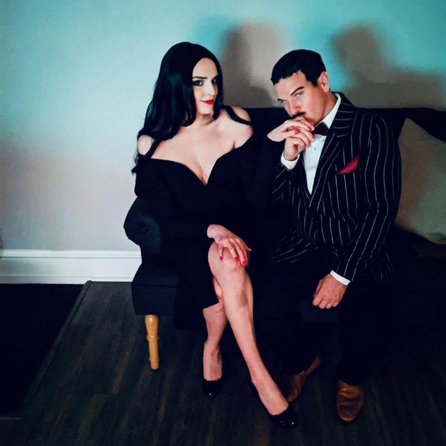 Our first Halloween as Morticia and Gomez Addams.