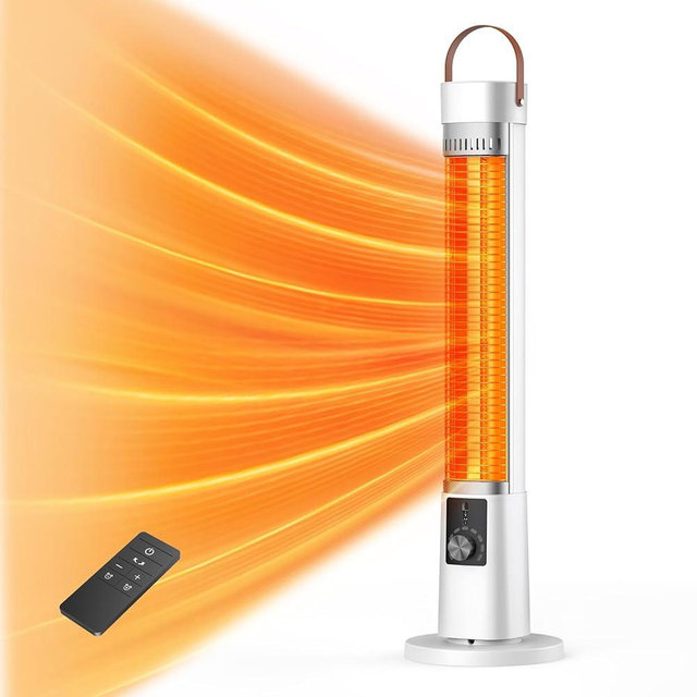 Outdoor Heater for Patio, 1500W Infrared Electric Heaters Indoor w/Remote, 60° Oscillation, 9H Timer, 9 Heat Level, Tip-Over/Overheating Protection, Safety Lock, for Garage, Porch, Gazebo,Sliver
