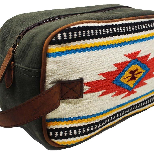 Men Women Western Woven Genuine Leather Toiletry Dopp Kit Cosmetic Travel Bag 18SKTWoolDopp