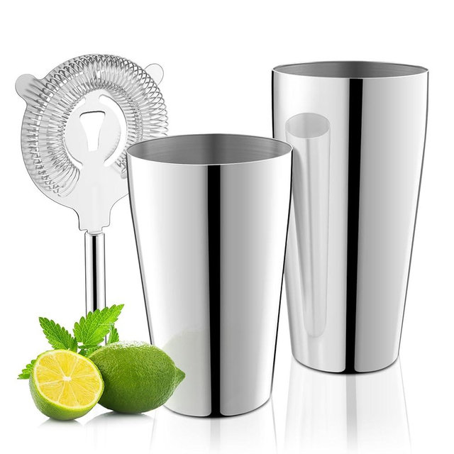 LyhoCink Stainless Steel Cocktail Shaker, 3-Piece Mixology Bartender kit, Bar Set with 18oz & 28oz Mixed Drink Shaker, Cocktail Tin Hawthorne Strainer