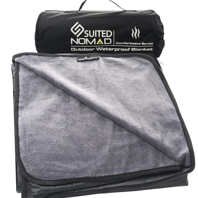 SUITEDNOMAD Large Waterproof Outdoor Stadium Blanket, Windproof and Warm Extra Thick Fleece or Quilted Sherpa, Great for Cold Weather Camping, Picnic, Sports, Festivals