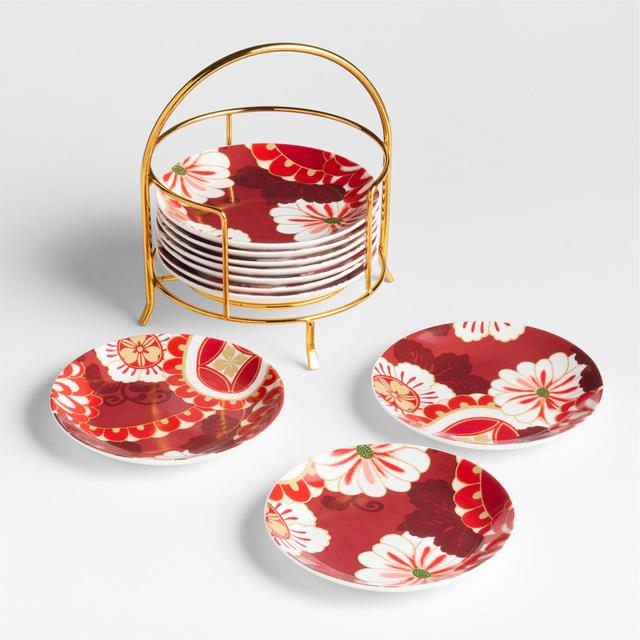 Fortune Garden Stoneware Appetizer Plate, Set of 10