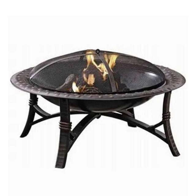 Four Seasons Courtyard 35 Inch Round Wood Burning Firepit Bowl Outdoor Backyard Patio Fireplace with Safety Screen and Fire Grate, Black