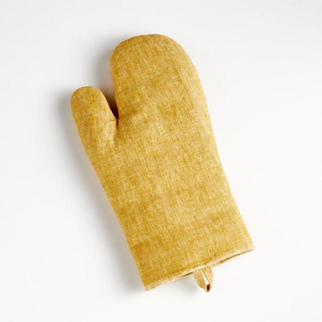 Serged Linen Yellow Oven Mitt