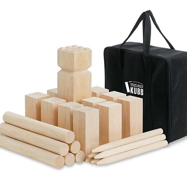 Kubb Game Set Kubbs Lawn Yard Outdoor Games for Adults and Family Toss Games- Includes Rules and Carry Bag- Choose Backyard or Regulation Size