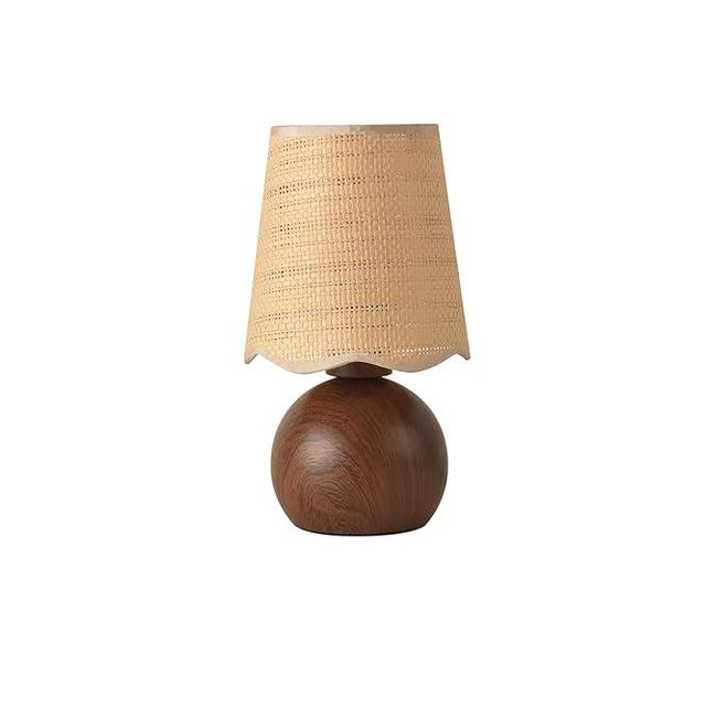 Fengarolam Minimalist Rattan Table Lamp, 11' Height, Woven Lampshade & Walnut-Style E26 Socket Metal Base, Bedside Nightstand Desk Light, Boho Modern Decor for Bedroom Livingroom (Bulb Not Included)