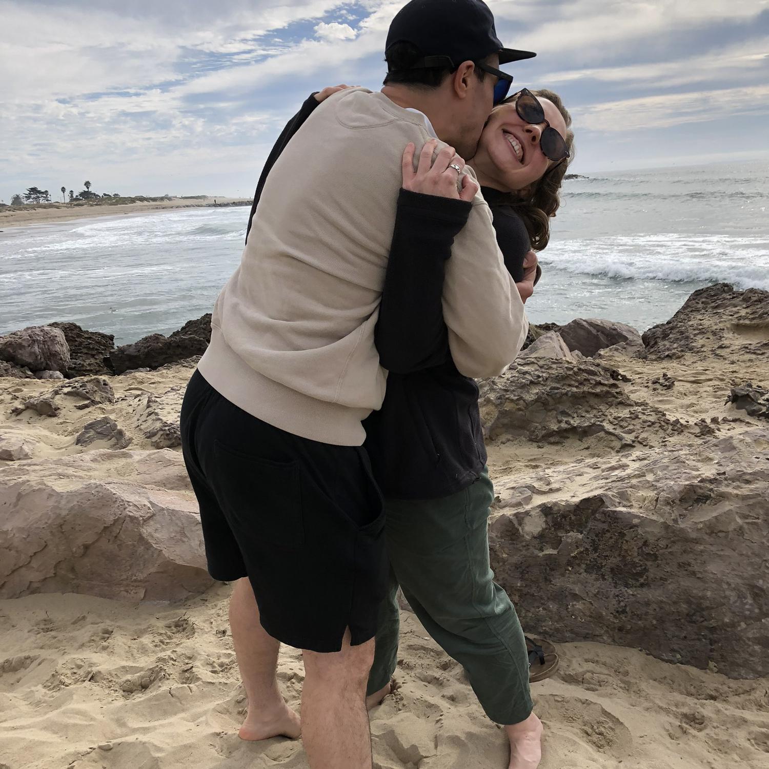Aggie (Alex's mom) snapping this sneaky pic of us on one of their trips to visit us in LA!