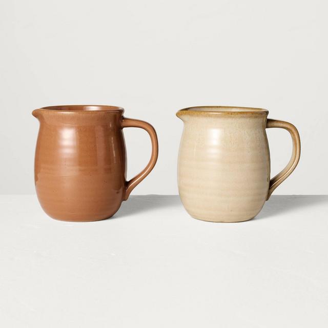 11oz Stoneware Pitcher Tan/Pumpkin Brown - Hearth & Hand™ with Magnolia