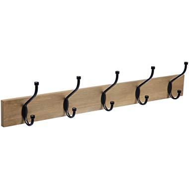 AmazonBasics Wall-Mounted Farmhouse Coat Rack, 5 Standard Hooks, Barnwood