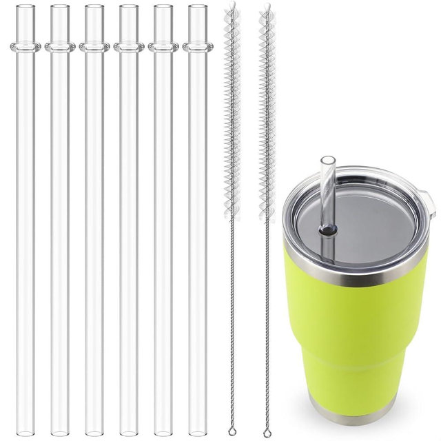 Straws for YETI, 6 pcs Reusable Tumbler Replacement for YETI Straw Lids, 9 inch Plastic Clear Drinking Straws Set with 2 Cleaning Brushes