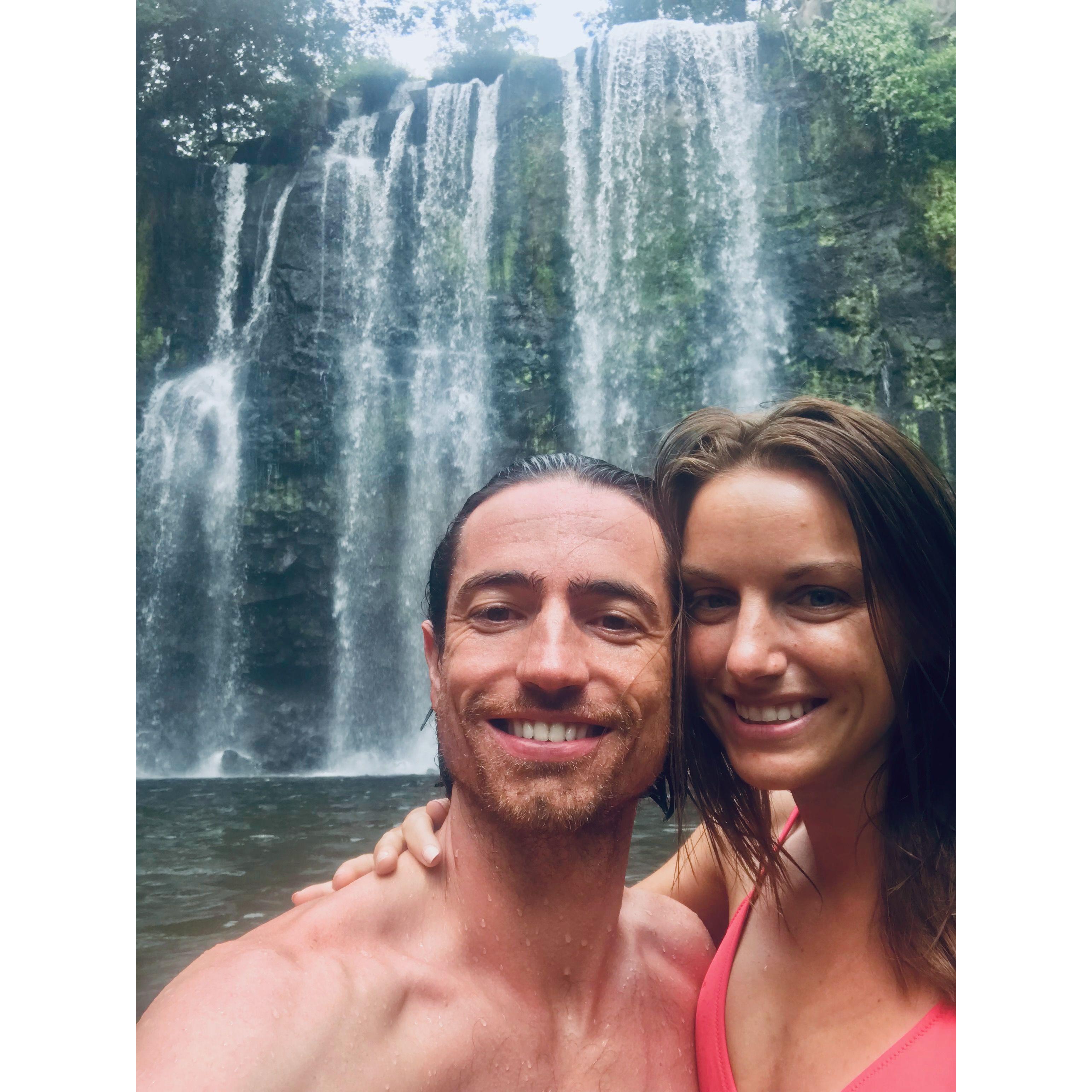 Swimming in a waterfall in Costa Rica