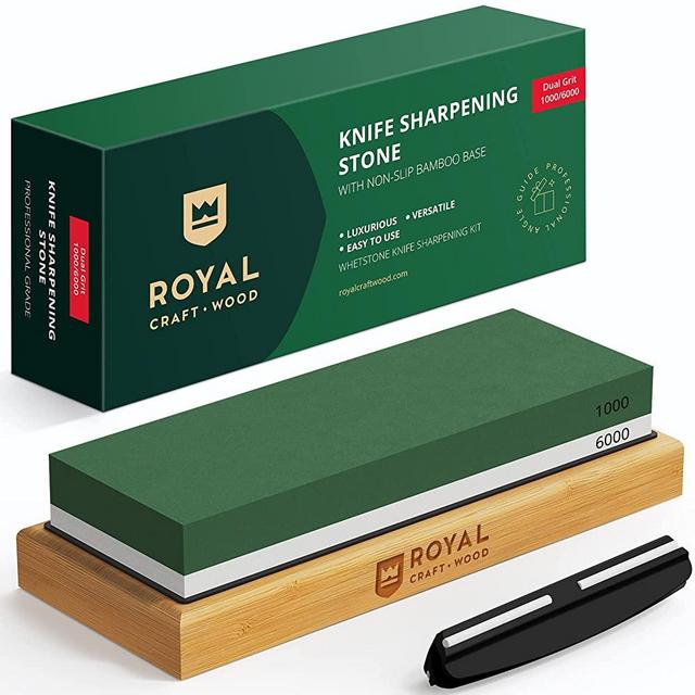 Premium Whetstone Sharpening Kit, 2 Side Grit 1000/6000 Waterstone - Professional Grade Whetstone Set with Knife Sharpening Angle Guide and Non-Slip Bamboo Base (White/Green)