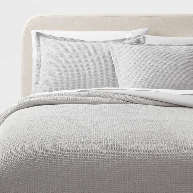 Full/Queen Washed Waffle Weave Duvet Cover and Sham Set Light Gray - Threshold™
