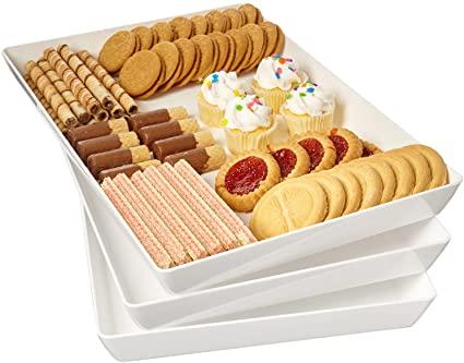Avant 15" x 10" Plastic Serving Tray | Perfect for Serving Appetizers, Snacks, and Desserts, Creating Charcuterie Trays, Sorting Puzzle Pieces, Crafting and More | Set of 3 White