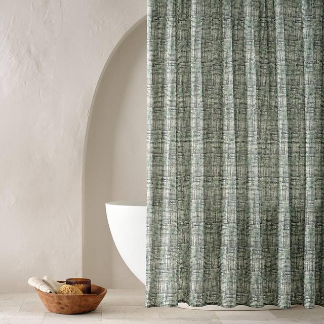 Linen Cool Washed Printed Plaid Shower Curtain Blue - Casaluna™