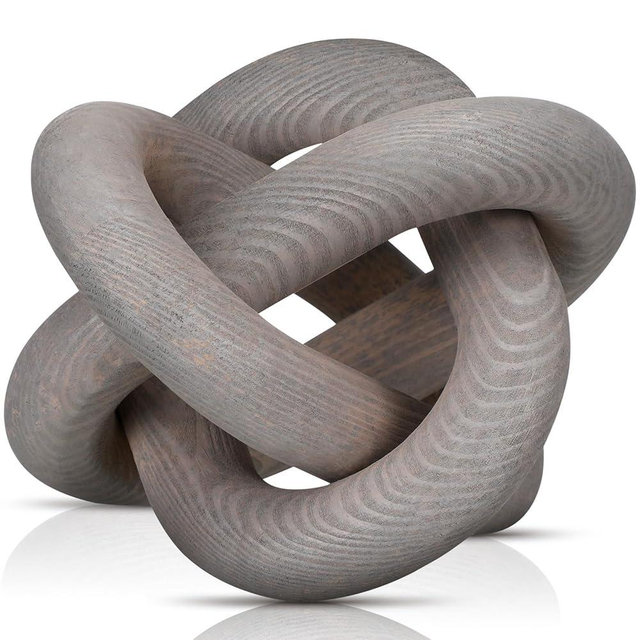 Yalikop 3 Link Wood Knot Decor Rustic Home Décor Accents Hand Carved Coffee Table Decoration, Boho Chain Link Decoration, Modern Shelf, Rustic Objects for Home Living Room Bedroom(Gray)