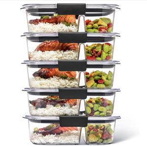 Rubbermaid Brilliance Meal Prep Containers, 2-Compartment Food Storage Containers, 2.85 Cup, 5-Pack, BPA-Free, Clear/Grey