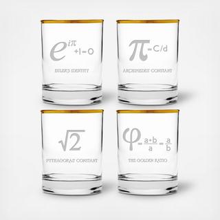 Numbers & Constants Gold Rimmed Rocks Glass, Set of 4