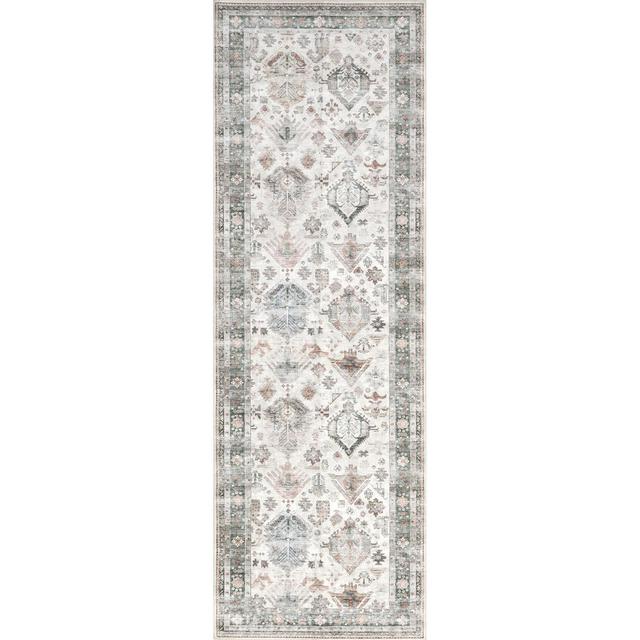 nuLOOM Bex Faded Stain-Resistant Machine Washable Runner Rug - 2' 6" x 8' in Ivory Multi