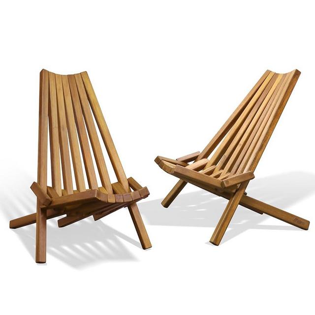 Melino Wooden Folding Chair Set of 2 - Low Profile Acacia Wood Outdoor Furniture Patio Lounge Chair with FSC Certified - Fully Assembled Foldable Chairs for Patio, Porch, Pool Deck, Lawn, Garden