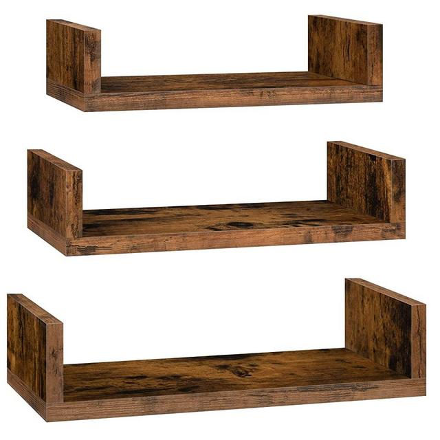 HOOBRO Floating Shelves U-Shaped, Wall Shelves Set of 3, Plus Sizes 15, 13.8, 11.8 Inches, for Storage, for Bathroom, Bedroom, Kitchen, Office, Living Room Decor, Rustic Brown BF35BJ01